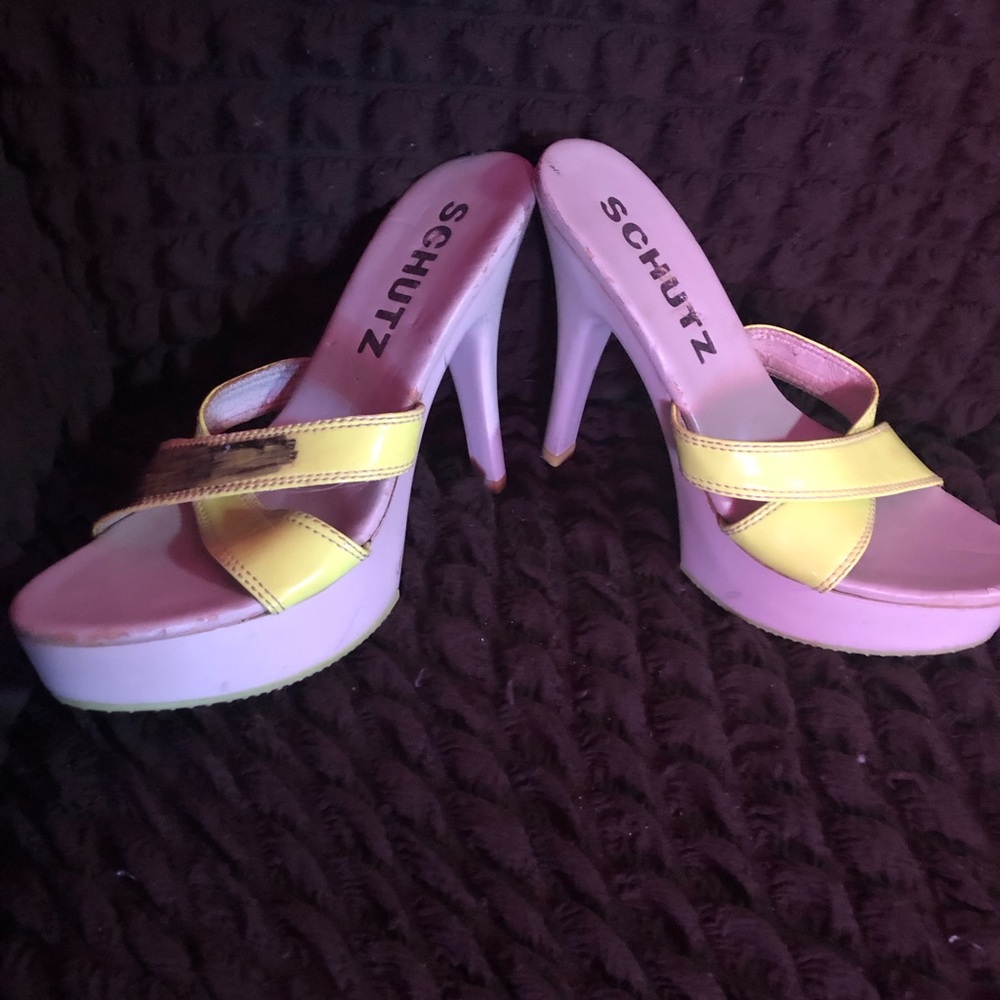 Schutz Yellow and white Platform stiletto Heels